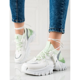 TRENDI Bekväma sneakers med snörning vit grön 1