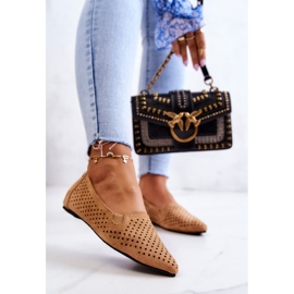 LU BOO Genombrutna ballerinor för kvinnor Slip-on Camel Rosario brun 2