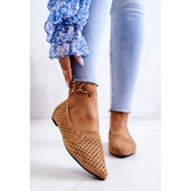 LU BOO Genombrutna ballerinor för kvinnor Slip-on Camel Rosario brun 1