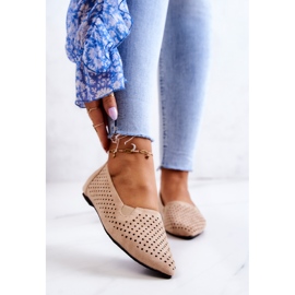 LU BOO Genombrutna ballerinor för kvinnor Slip-on Beige Rosario 1