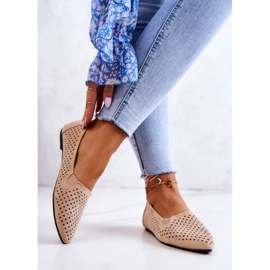 LU BOO Genombrutna ballerinor för kvinnor Slip-on Beige Rosario 2