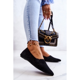 LU BOO Genombrutna ballerinor för damer Slip-on Svart Rosario 1