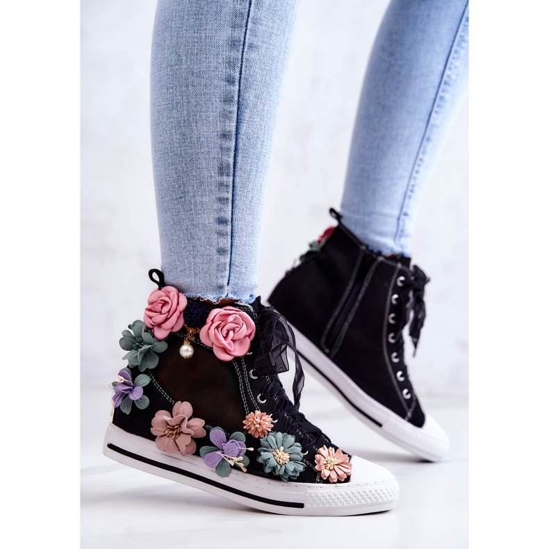 LU BOO High-top Sneakers Med Blommor Svart Sellin 1