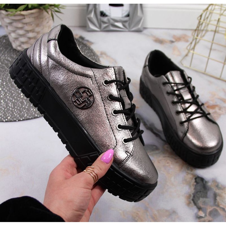 Plattskor i läder Filippo W PAW320B silver 1