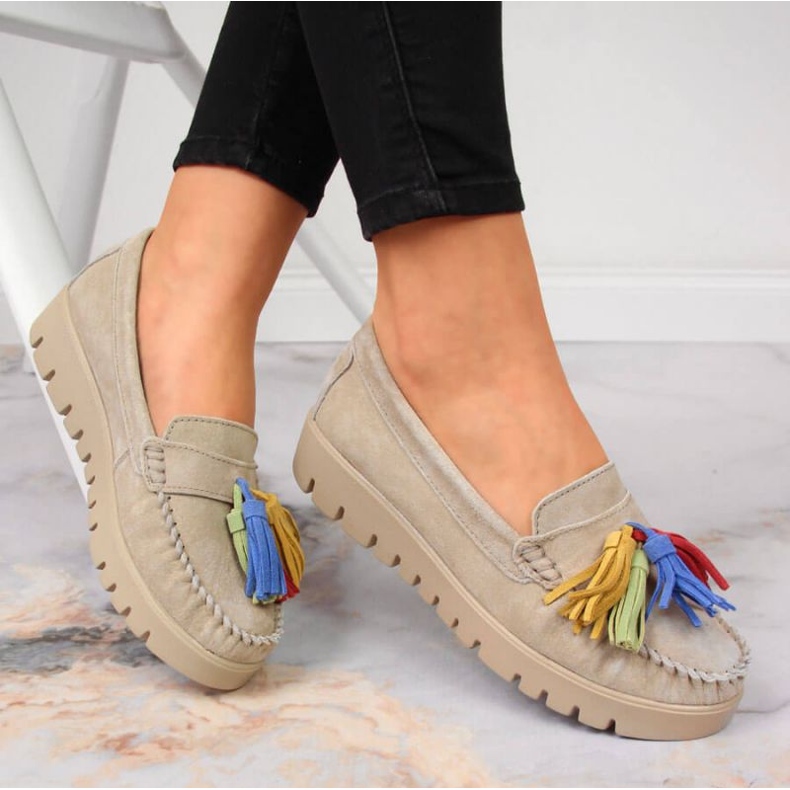 Läder loafers med fransar Filippo W PAW327A beige 2