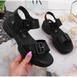 Lädersandaler på Rieker W RKR513 plattform svart 1