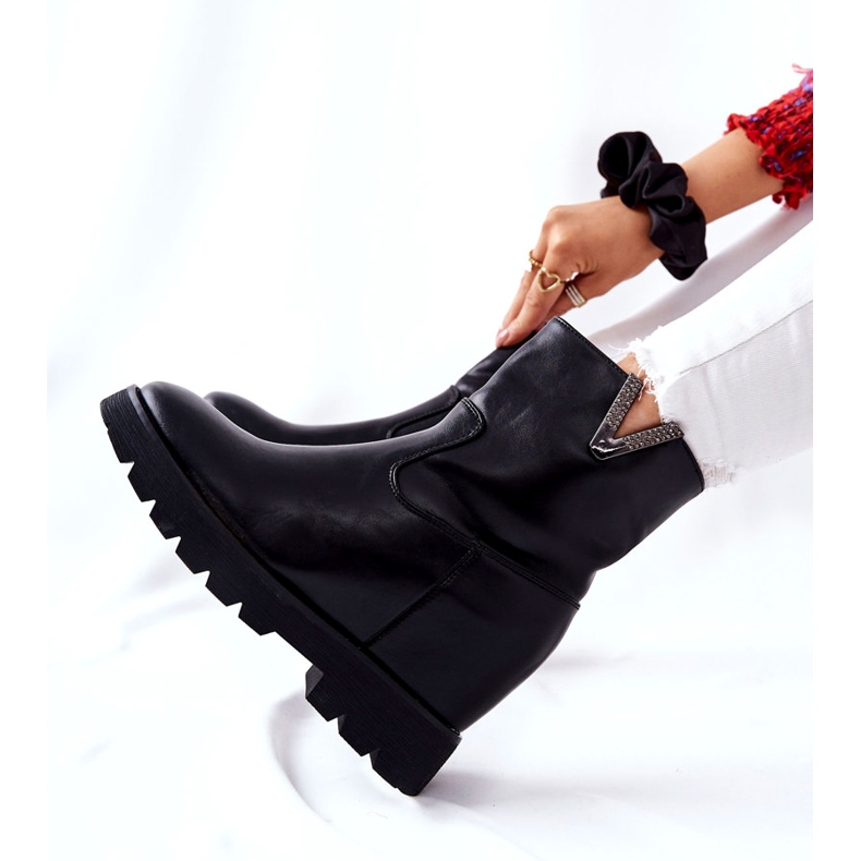 PG1 Svarta Ankel Boots På Dold Kil Med Tiver Emblem 2