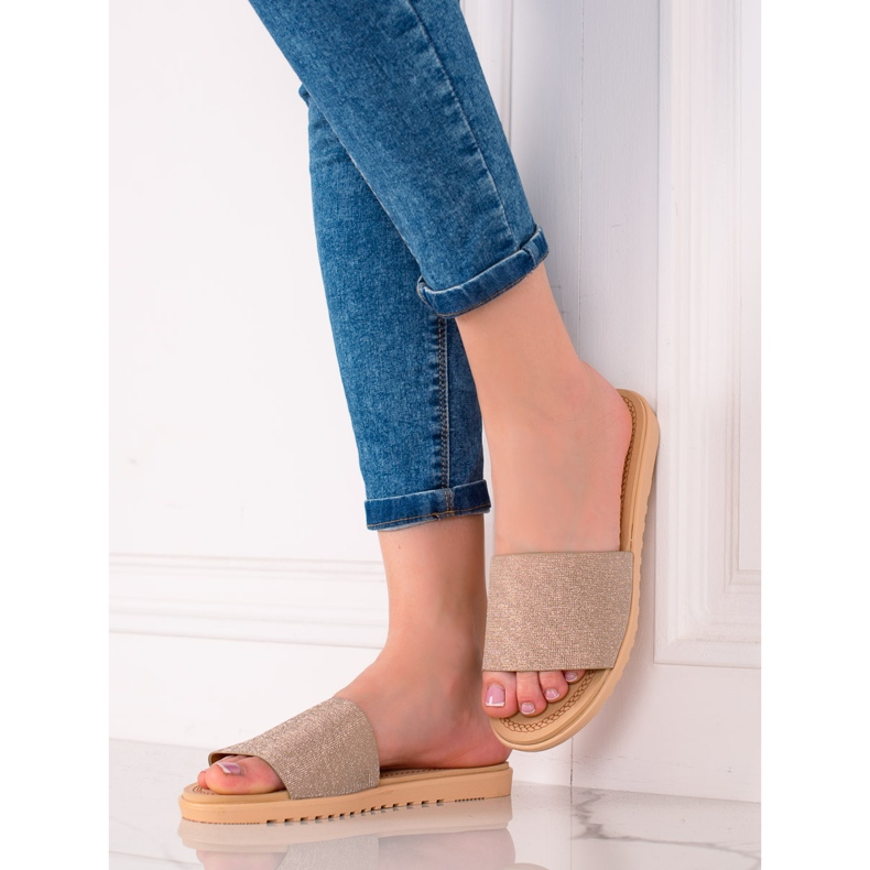 TRENDI Glittriga tofflor beige 1