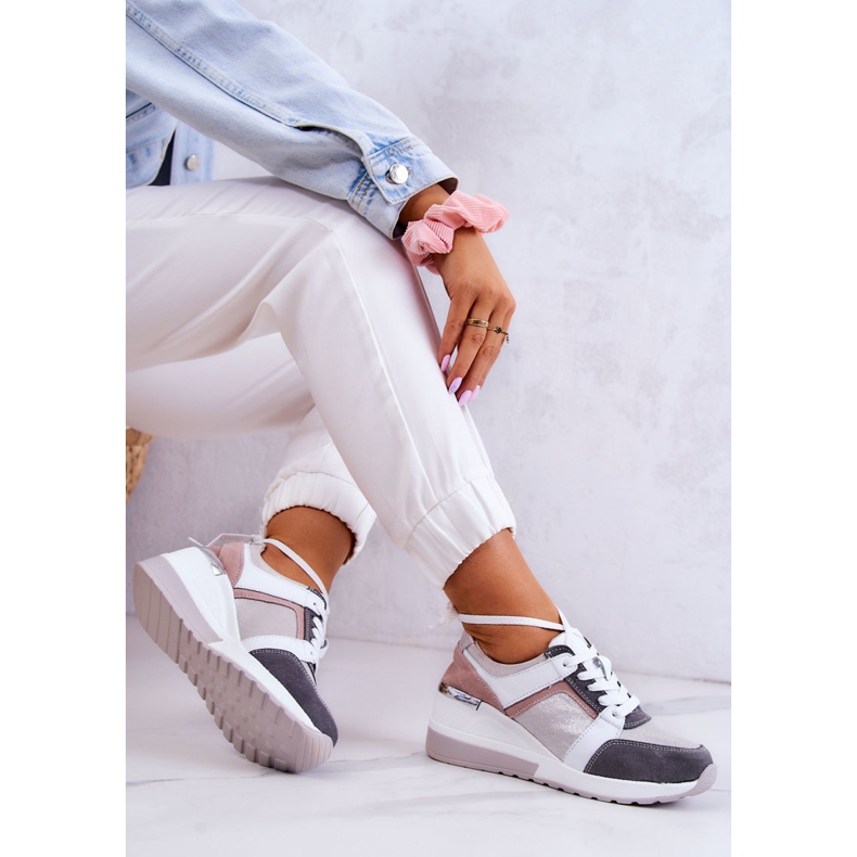 S.Barski Läder Sportskor Wedge Sneakers Silver-Grå Elissa rosa 2