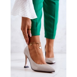 S.Barski Fashionabla läderstilettos ljusgrå Tamira 1