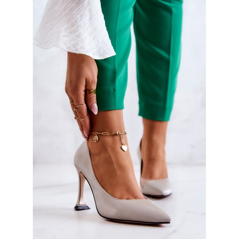 S.Barski Fashionabla läderstilettos ljusgrå Tamira 1