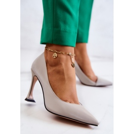 S.Barski Fashionabla läderstilettos ljusgrå Tamira 2