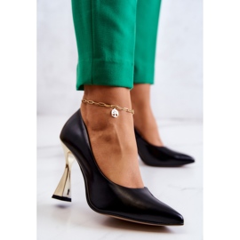 Lewski Shoes Fashionabla Läder Pumps Lewski Skor 3083 Svart och guld 2