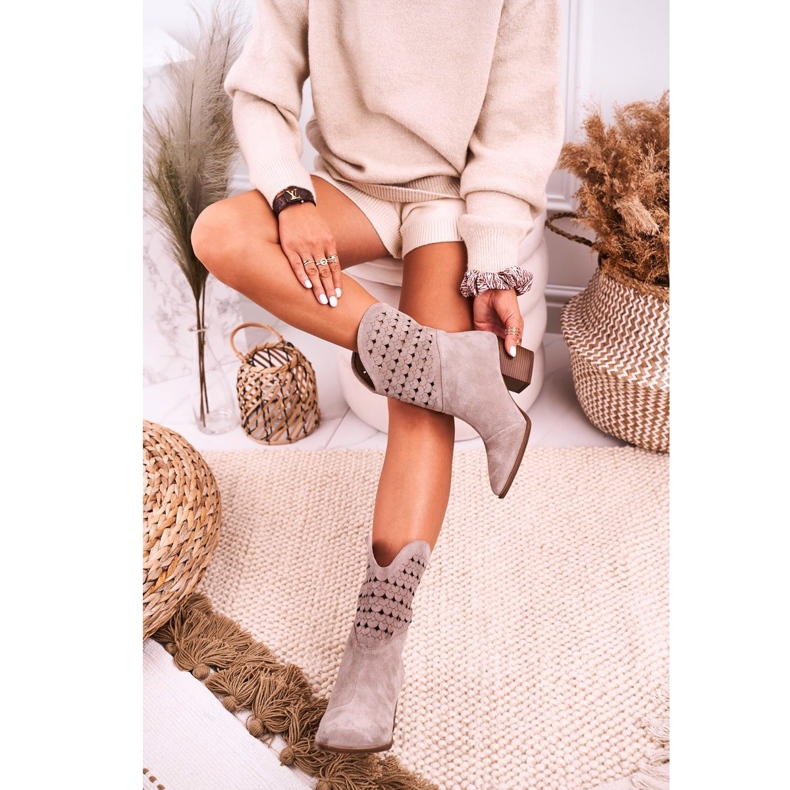 Nicole Kvinnors cowboystövlar på en hälmocka Cappuccino Emily beige 2