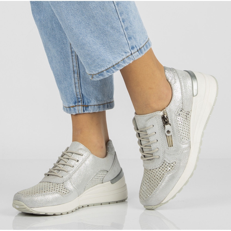 Lädersneakers Filippo DP1423 / 20 Si silver marinblå silver- 1