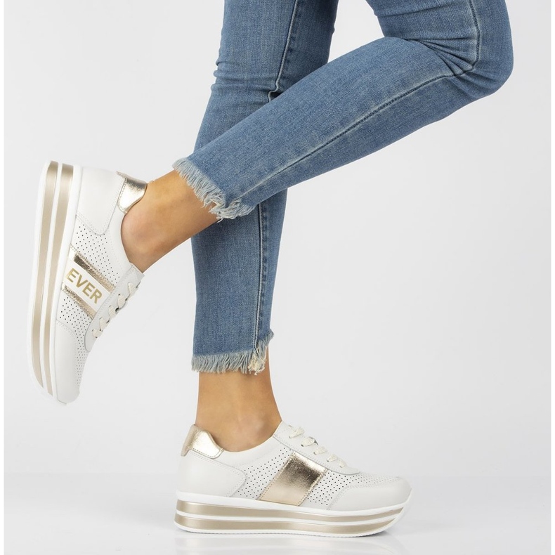 Läder Sneakers Filippo DP1414 / 21 Wh Go vitguld gyllene 2