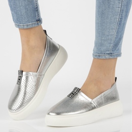 Läder slip-ons Filippo DP2027 / 21 Si silver 1