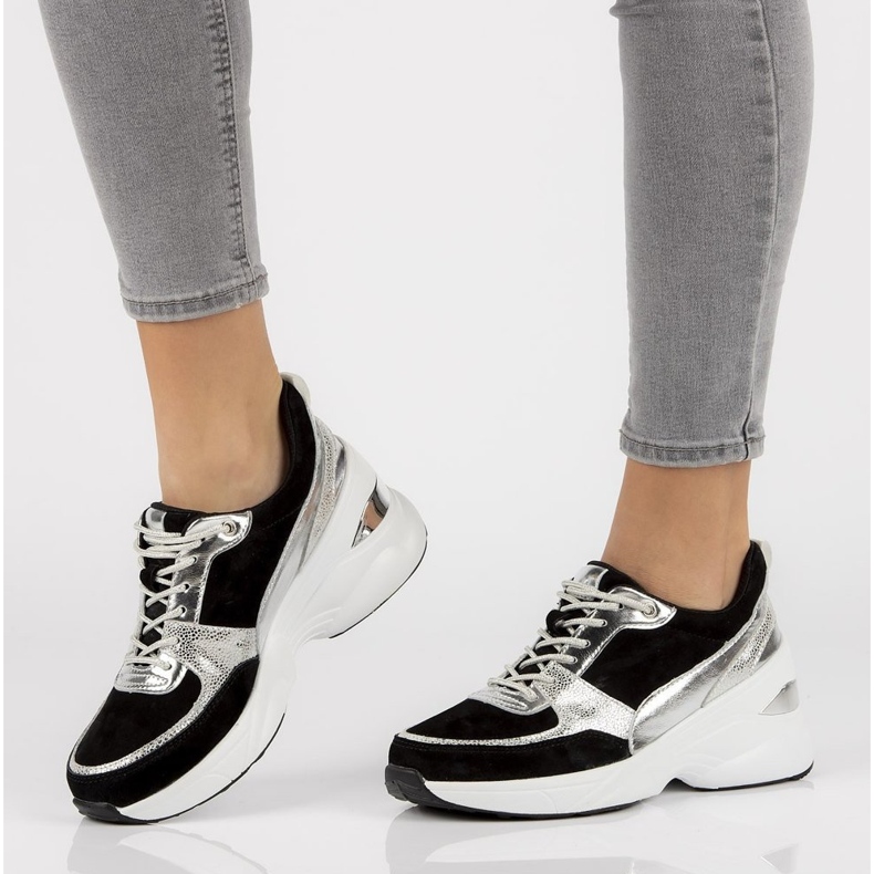 Läder Sneakers Filippo DP2056 / 21 Bk Si svart silver- 1