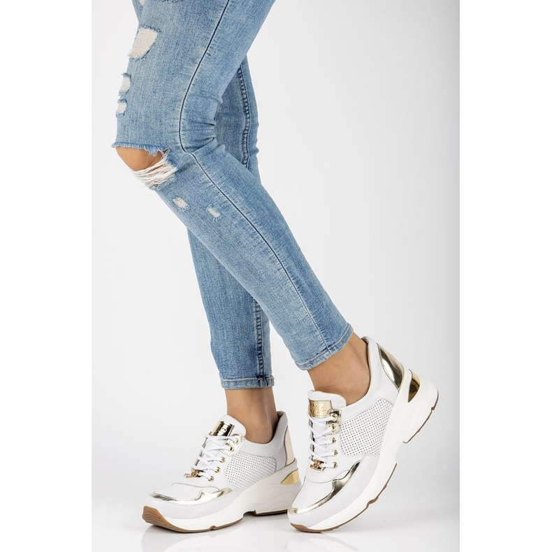 Lädersneakers Filippo 087D vitguld gyllene 2