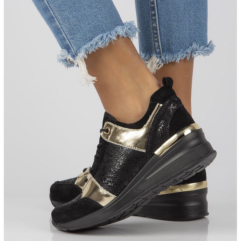 Lädersneakers Filippo DP3170 / 21 Bk svart guld gyllene 1