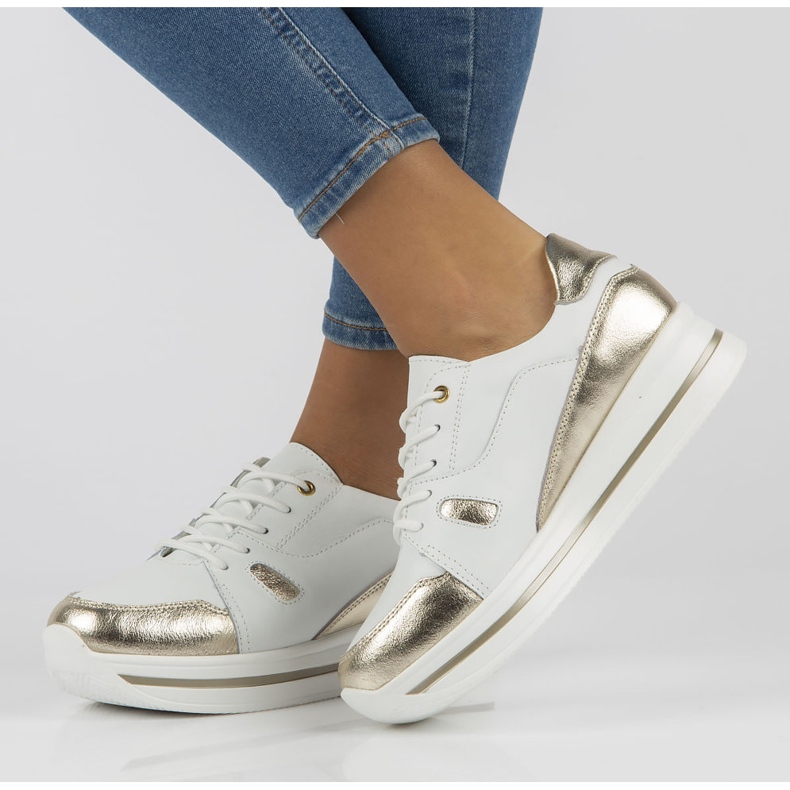 Lädersneakers Filippo DP3407 / 21 Wh vita gyllene 1