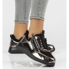 Lädersneakers Filippo DP3149 / 21 Bk Gn mörk nickel svart silver- 1