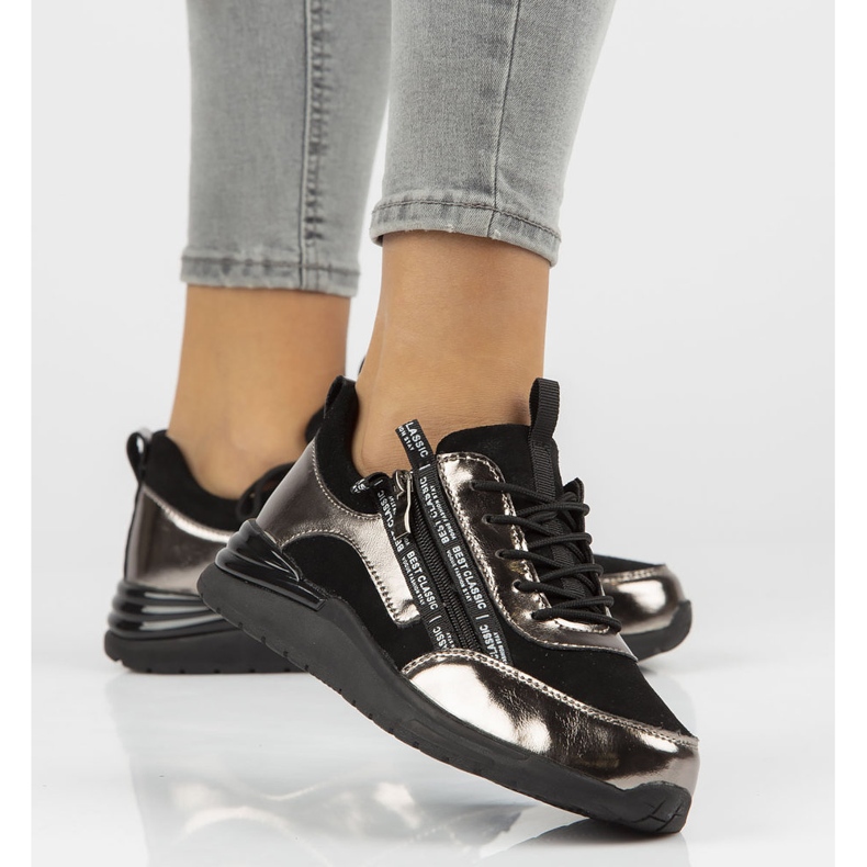 Lädersneakers Filippo DP3149 / 21 Bk Gn mörk nickel svart silver- 1