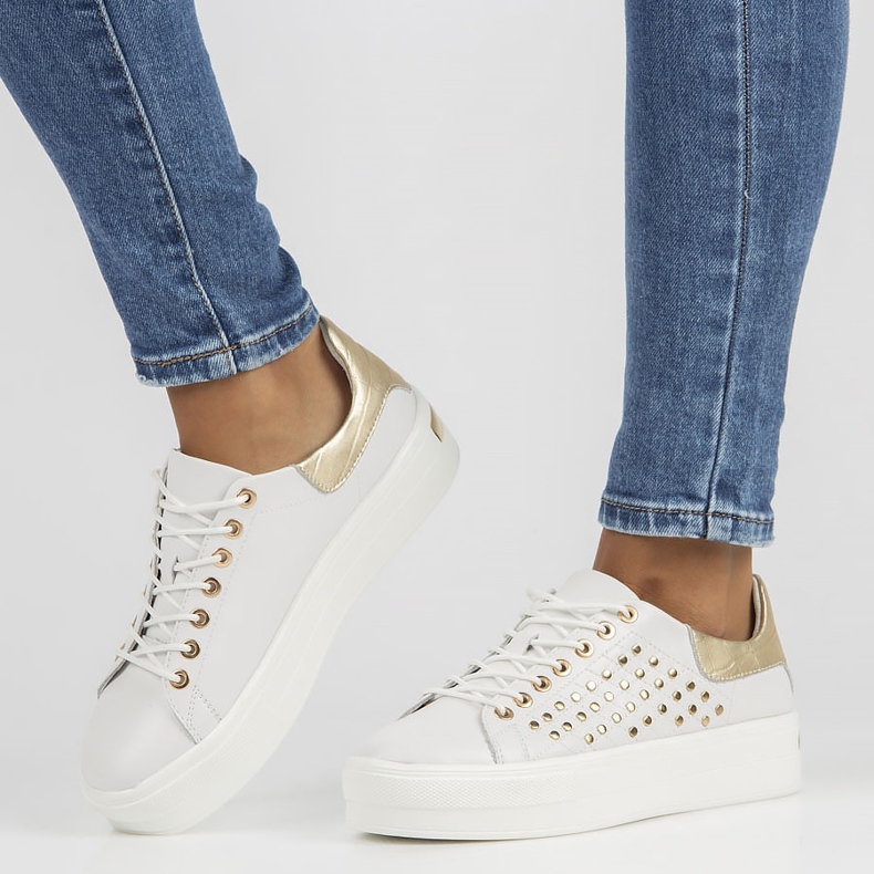 Läderskor FILIPPO DP3531 / 22 Wh vita gyllene 2