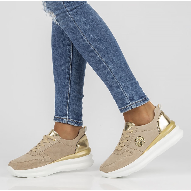 Läder Sneakers Filippo DP3505 / 22 Be beige gyllene 1