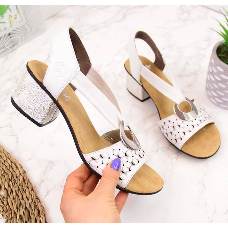 Lädersandaler med gummi Rieker W RKR433 vit 1