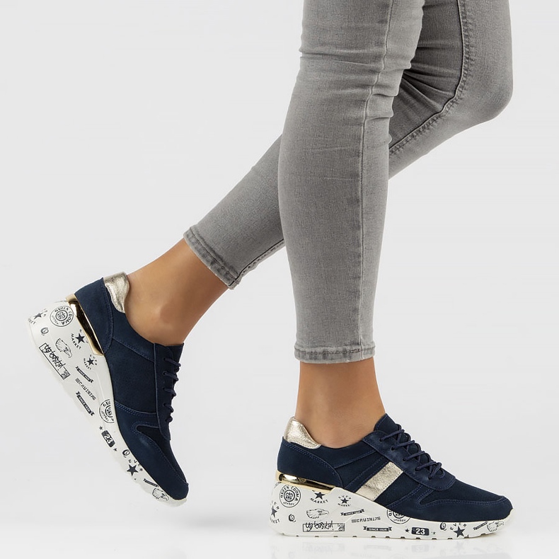 Läder Sneakers Filippo DP3550 / 22 Nv marinblå gyllene 2