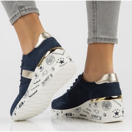 Läder Sneakers Filippo DP3550 / 22 Nv marinblå gyllene 1