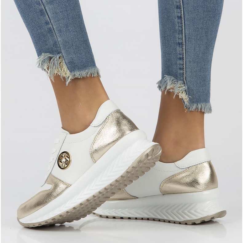 Läder Sneakers Filippo DP3547 / 22 Wh Go vit gyllene 2