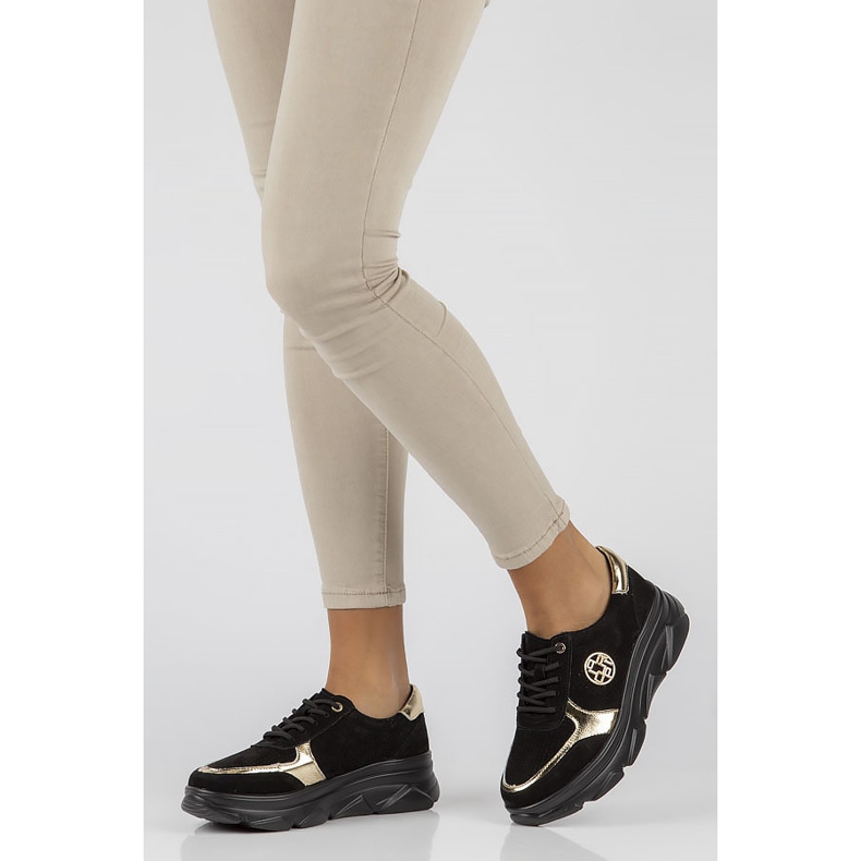 Läder Sneakers Filippo DP2138 / 22 Bk Go svart gyllene 1