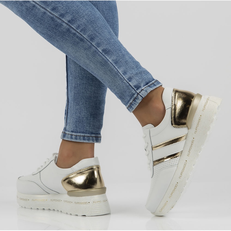 Läder Sneakers Filippo DP3689 / 22 Wh vit gyllene 1