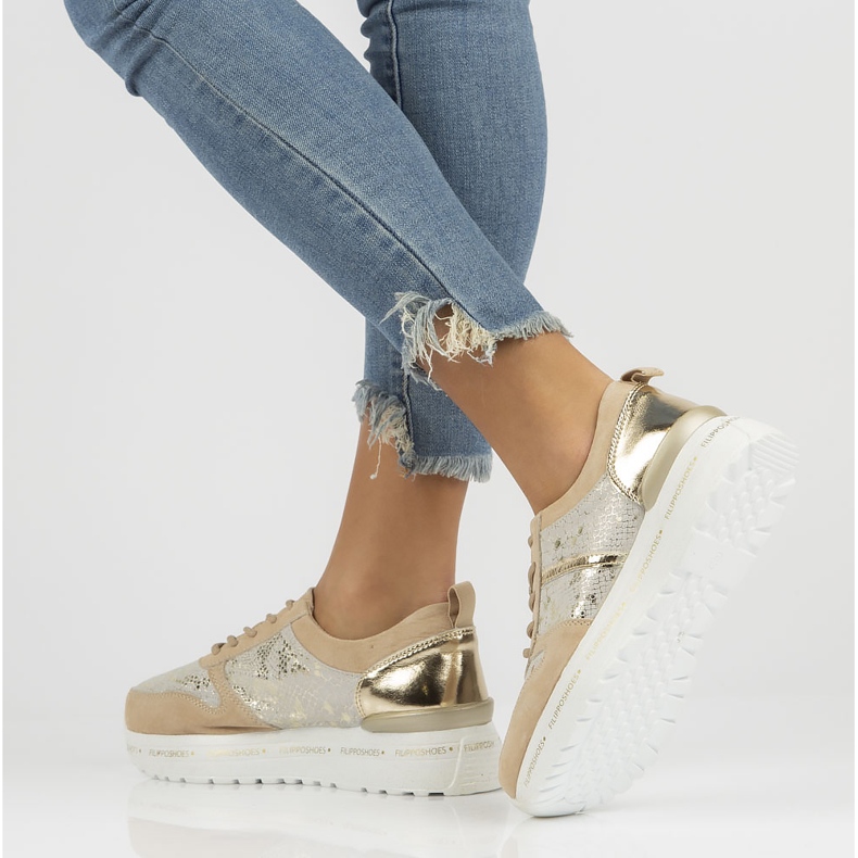 Läder Sneakers Filippo DP3691 / 22 Be Go beige gyllene 2