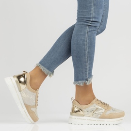 Läder Sneakers Filippo DP3691 / 22 Be Go beige gyllene 1