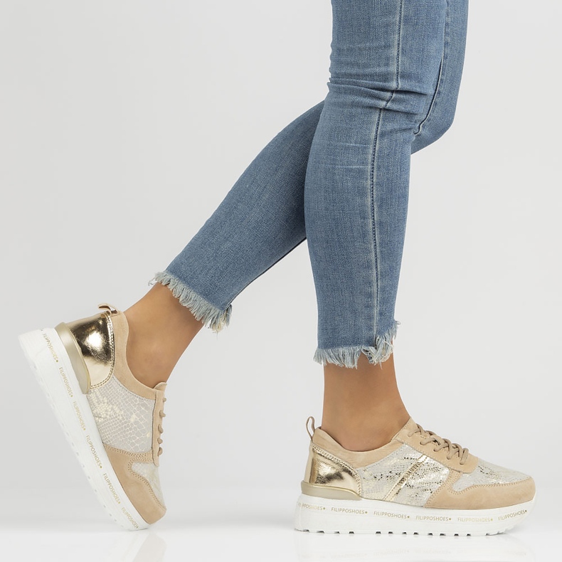 Läder Sneakers Filippo DP3691 / 22 Be Go beige gyllene 1