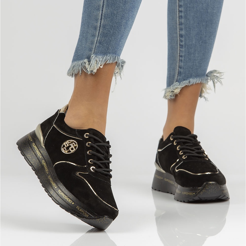 Läder Sneakers Filippo DP3558 / 22 Bk svart gyllene 1