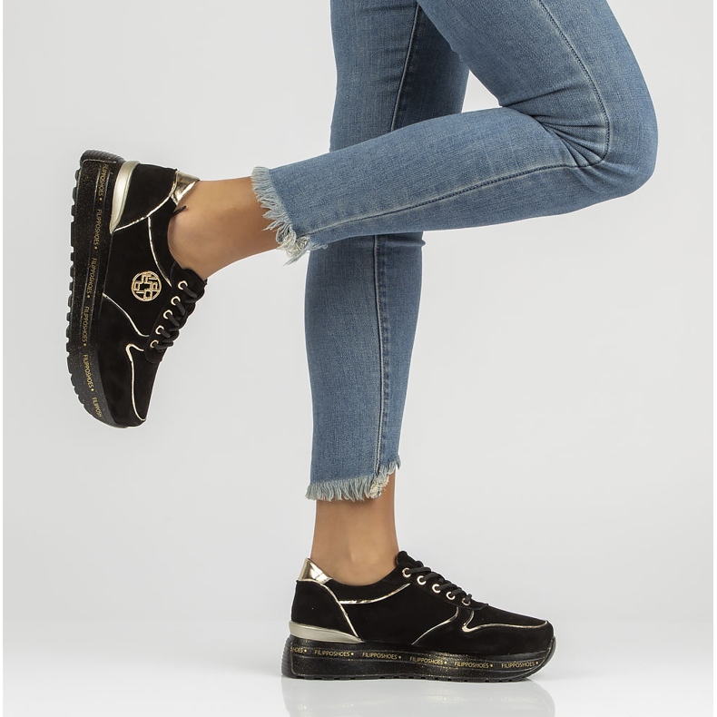 Läder Sneakers Filippo DP3558 / 22 Bk svart gyllene 2