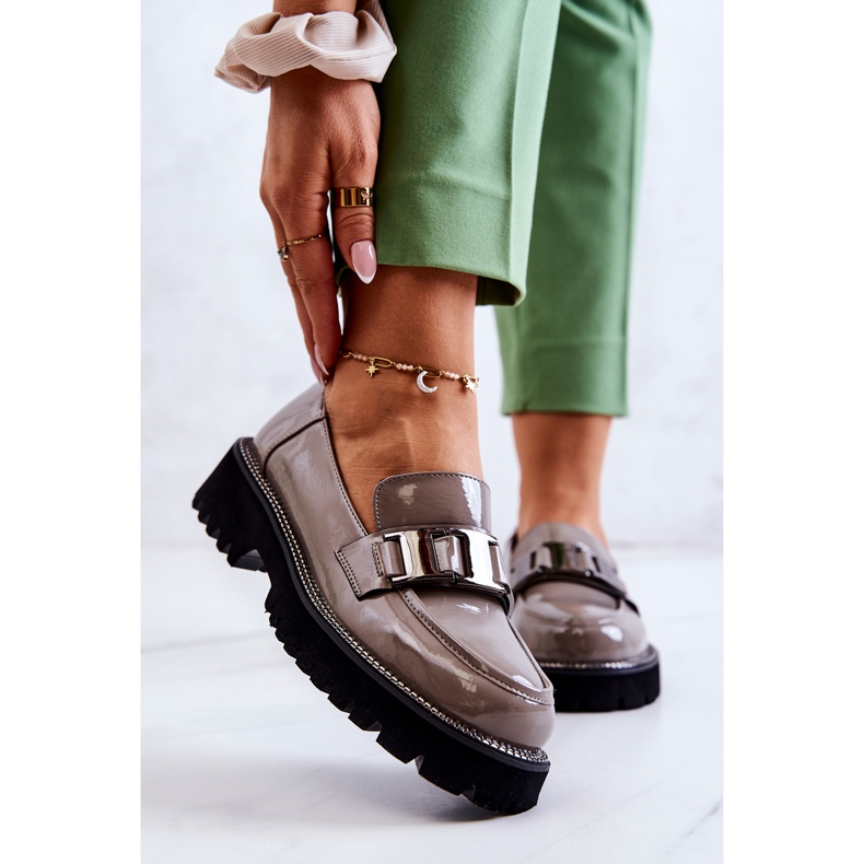 S.Barski Lackade Läderskor Grå Corine 1