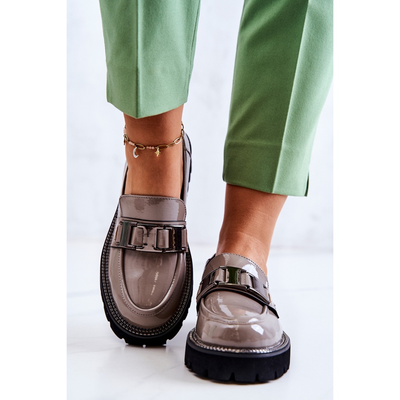 S.Barski Lackade Läderskor Grå Corine 2