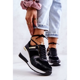 S.Barski Svarta och vita Rayana-sportskor i läder på en kil 1