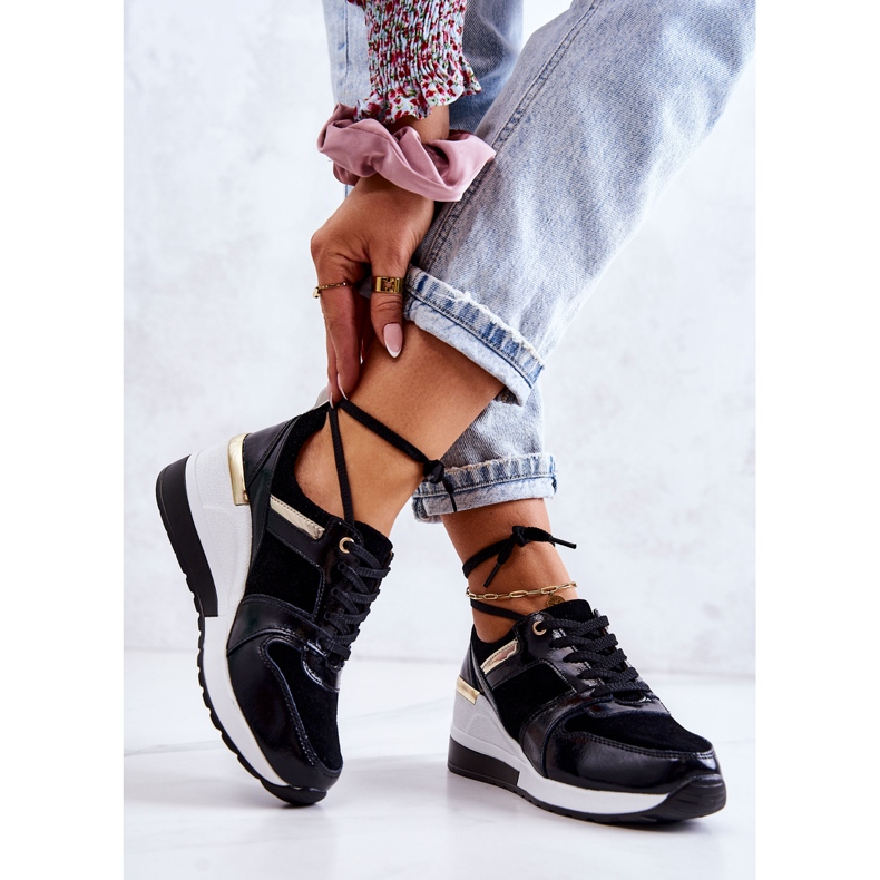 S.Barski Svarta och vita Rayana-sportskor i läder på en kil 2