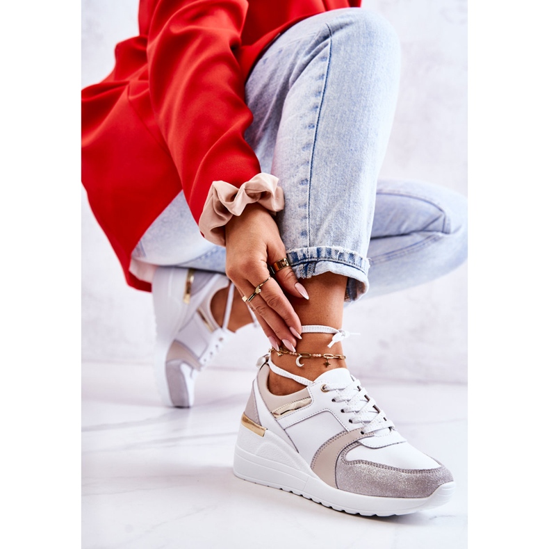 S.Barski Sportskor i läder på en kil vit och grå Rayana 1