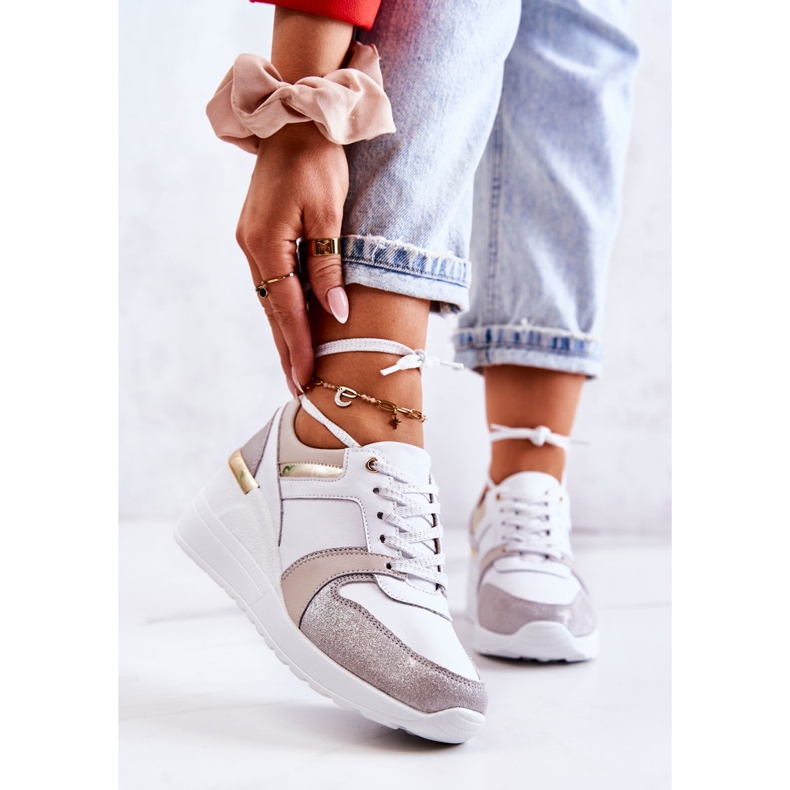 S.Barski Sportskor i läder på en kil vit och grå Rayana 2