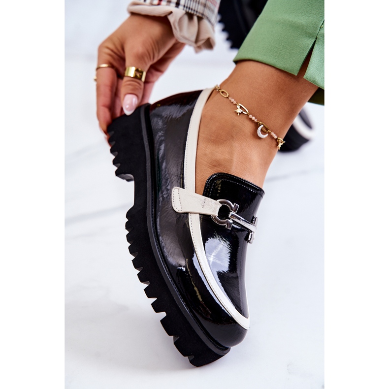 S.Barski Lackade Dam Loafers Svartvit Cassida 2