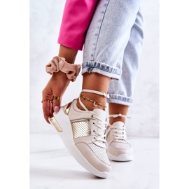 S.Barski Damsportskor i läder på en kil Beige och vit Larson gyllene 1