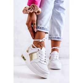 S.Barski Sportskor i läder för kvinnor på en kil Vit Larson gyllene 1