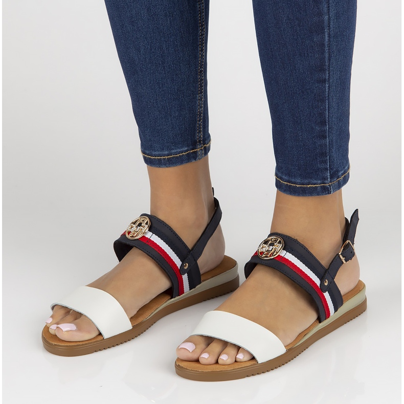 Lädersandaler Filippo DS3603 / 22 Wh Nv vit och marinblå 1